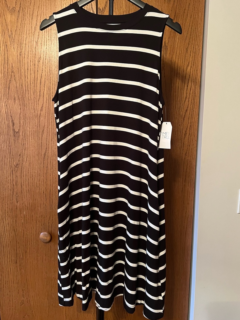 Sleeveless Black and White Striped Dress